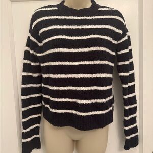 Vince Navy and White Striped Crew Neck Sweater